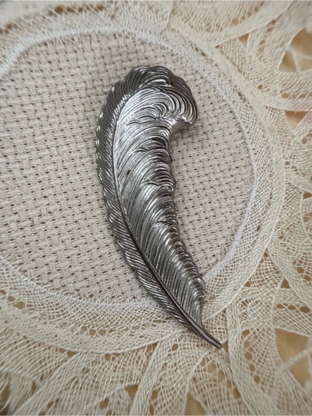 Silver Feather Brooch - Elegant Women's Accessory